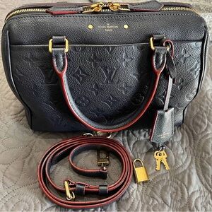 LV Speedy 25 Bandouliere Empreinte Marine Rouge